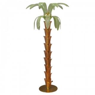 P 158 Lampada da terra MidCentury in vetro di Murano e ottone, 1980