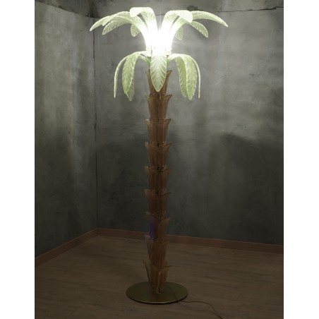 P 158 Lampada da terra MidCentury in vetro di Murano e ottone, 1980