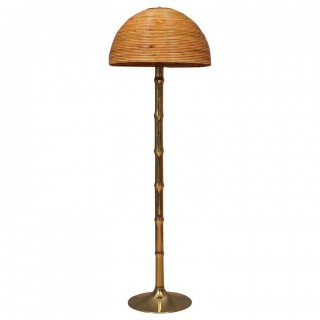 Lampada da terra MidCentury in ottone e bambù, 1990
