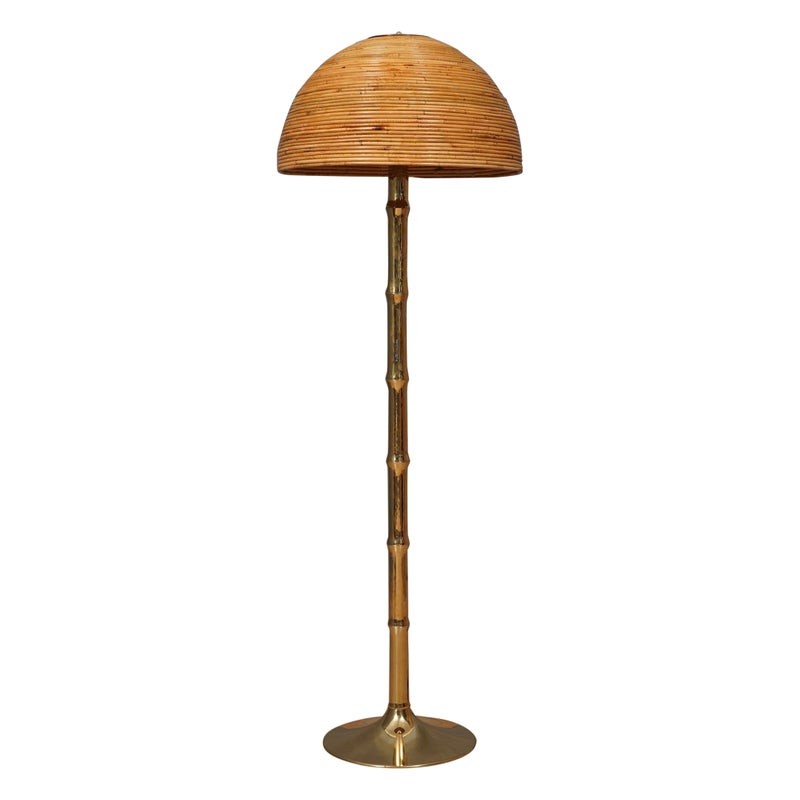 Lampada da terra MidCentury in ottone e bambù, 1990