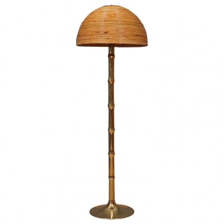 Lampada da terra MidCentury in ottone e bambù, 1990