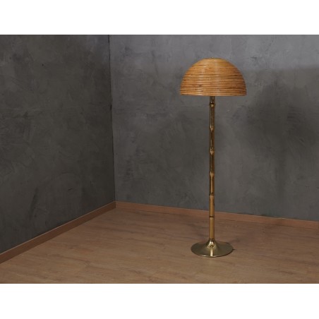 Lampada da terra MidCentury in ottone e bambù, 1990