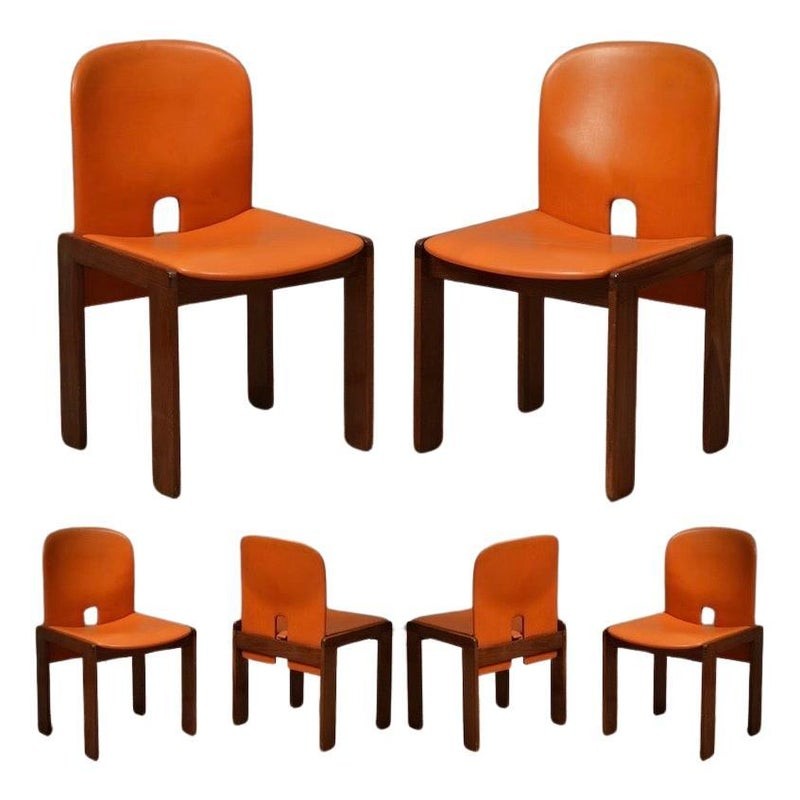 Sedie da pranzo Afra & Tobia Scarpa per Cassina modello 121 in pelle, 1967