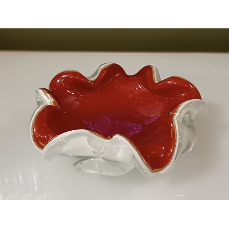 V 21 Posacenere in vetro di Murano rosso e bianco, 1980