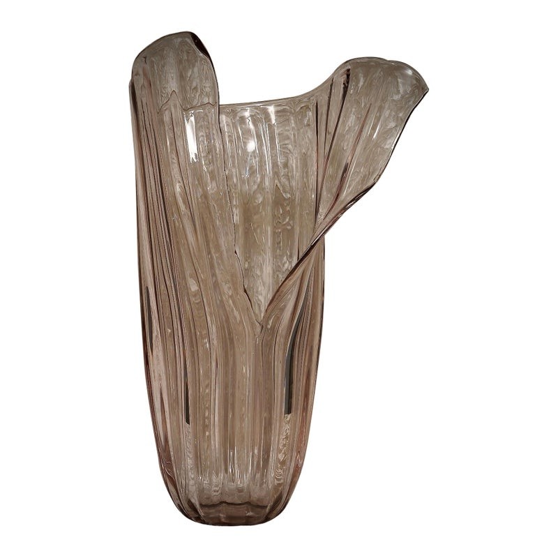 V 26 Vaso in vetro artistico di Murano rosa pallido trasparente, 1980