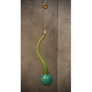 L 109 Lampadario lanterna in vetro verde di Murano e ottone, anni '60
