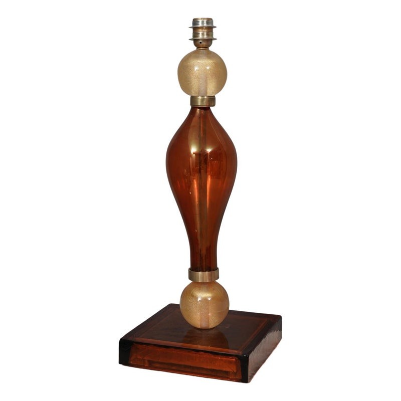 LT 149 Lampada in vetro soffiato di Murano color ambra e oro, 1980