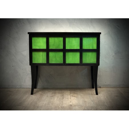 CR 73  Credenzina Francese in lacca nera e Pergamena Verde