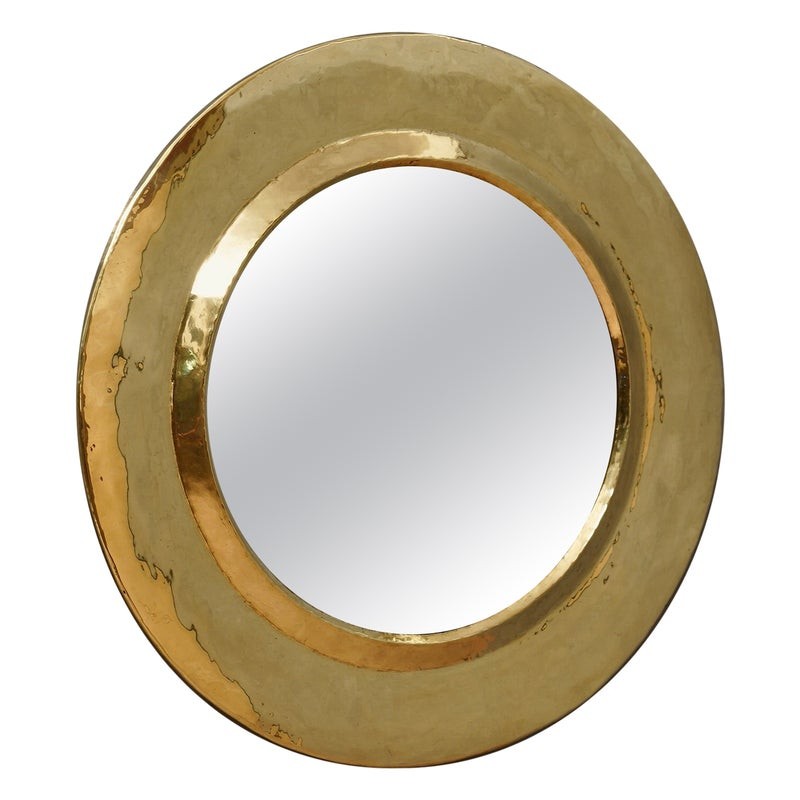 Specchio da parete rotondo MidCentury in ottone, Italia, 1970