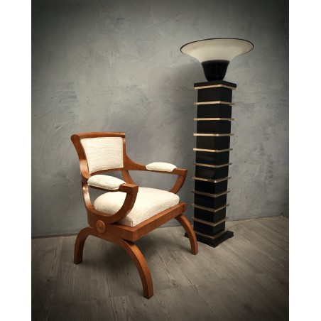 P 80  Poltrona Art Déco in ciliegio e velluto bianco Italia, 1930