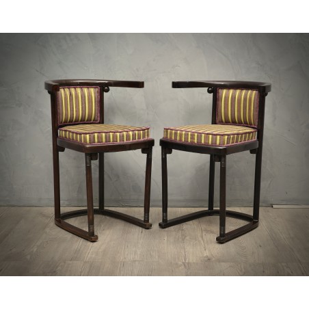 SD 74 Coppia di sedie austriache Art Nouveau in legno di faggio e velluto a righe, 1910