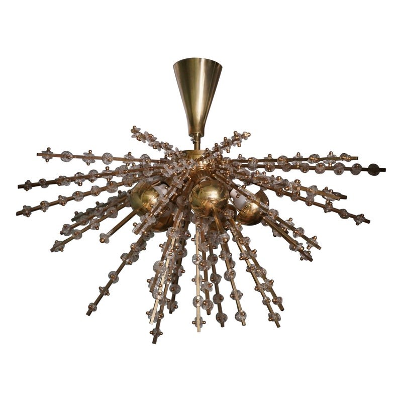 L 112 Lampadario in vetro artistico di Murano e ottone, 1990