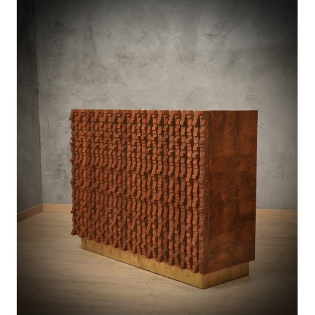 CR 208 Credenza Bar con scultura in noce e ottone, 1990