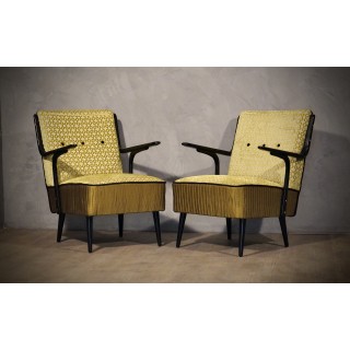 P 145 Poltrone Art Deco in velluto verde e legno laccato nero, 1940