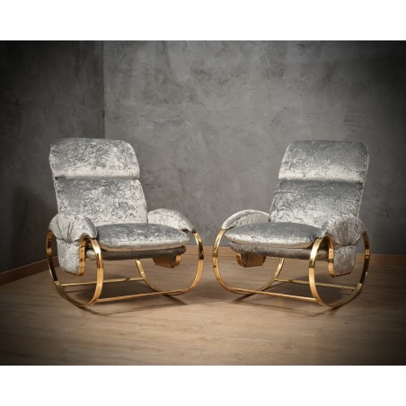 P 168 Guido Faleschini Poltrone in metallo dorato e velluto grigio, 1970