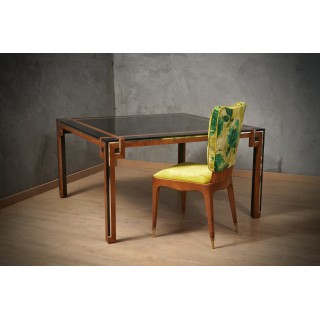 TV 68 Tavolo quadrato Romeo Rega in radica e cromo, 1970