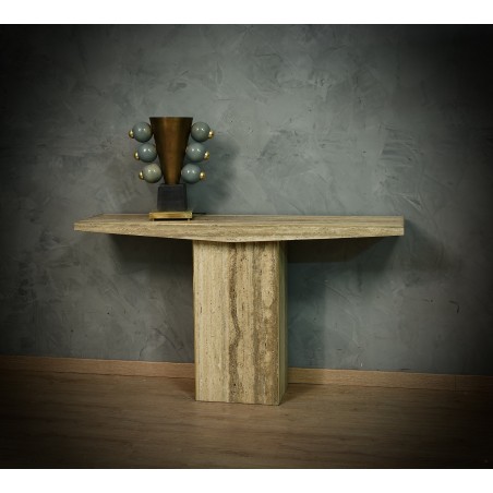 CO 47 Consolle MidCentury quadrata in travertino e ottone, 2020