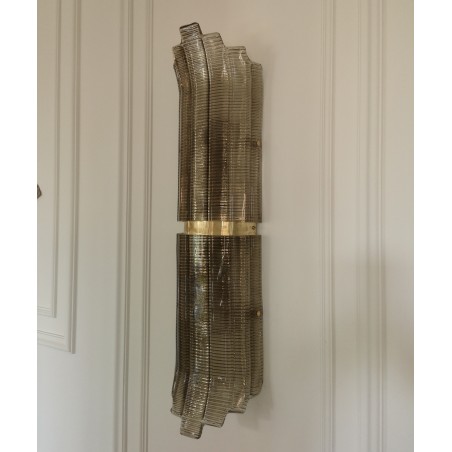 AP 131 Applique in vetro artistico di Murano fumé e ottone, 2000