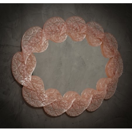 SP 58 Specchio ovale in vetro artistico rosa di Murano e ottone