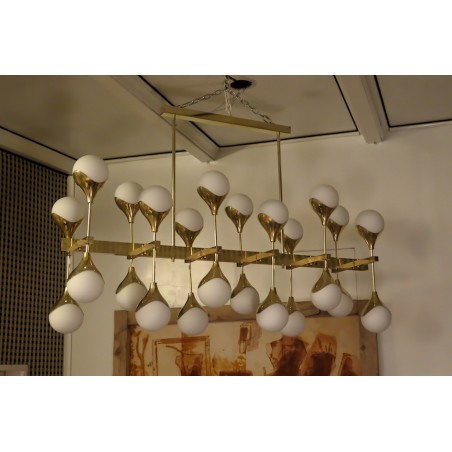 L 61  Lampadario Stilnovo in ottone e vetro