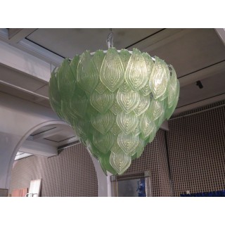 L 75 Lampadario con foglie di Murano color verde