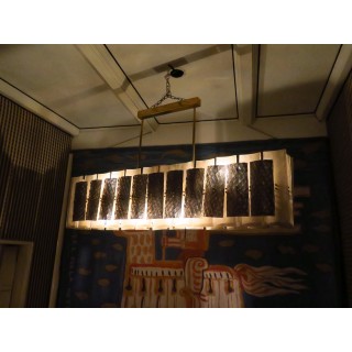 L 76  Lampadario di forma rettangolare in vetro di murano