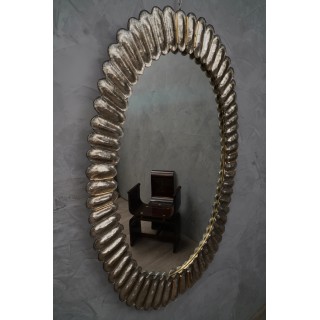 SP 33 Coppia di specchi dalla forma ovale in vetro di Murano color argento