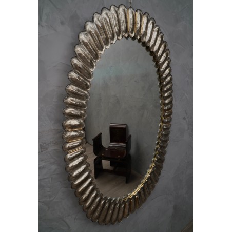 SP 33 Coppia di specchi dalla forma ovale in vetro di Murano color argento