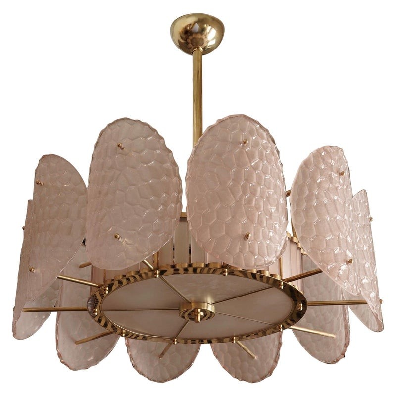 L 89 Lampadario di Murano in vetro color rosa cipria