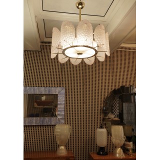 L 89 Lampadario di Murano in vetro color rosa cipria