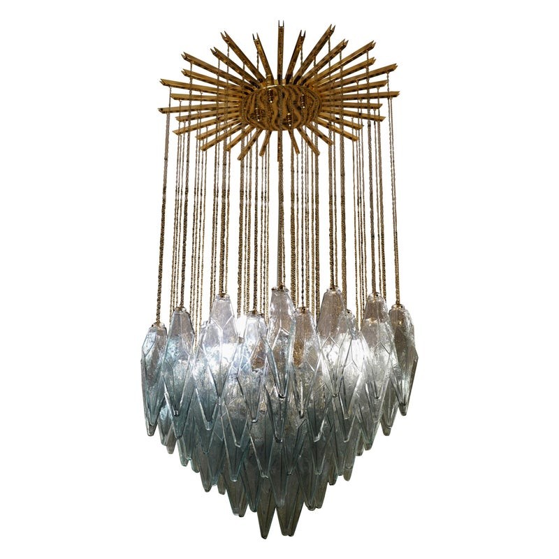 L 94 Lampadario in ottone e vetro di Murano color salvia