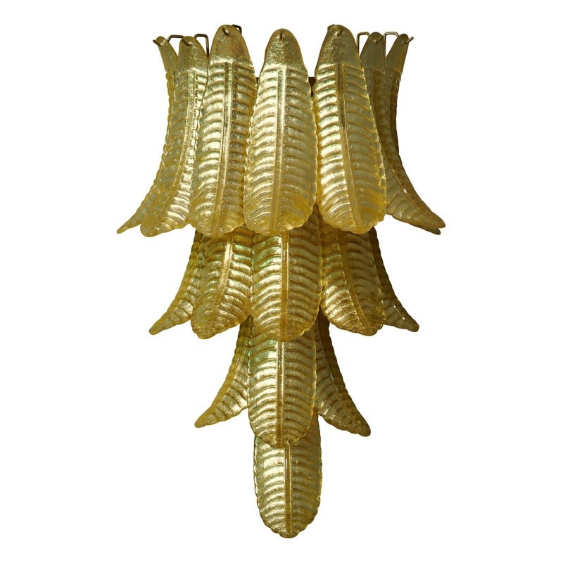 AP 109 Applique Mid-Century foglia oro in vetro di Murano, 1980