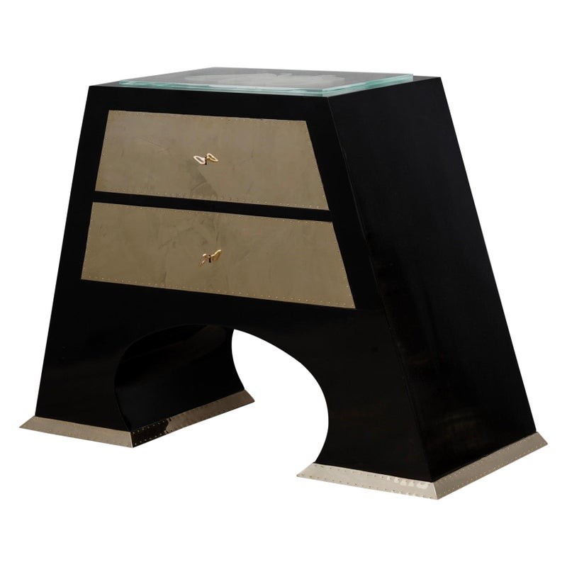 Cassettoni italiani della metà del secolo in ottone e vetro artistico, 1980