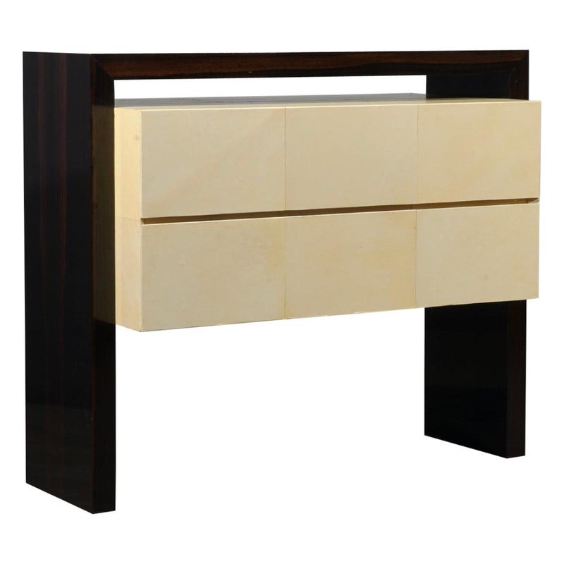 Cassettiere italiane MidCentury in macassar e pergamena, 1980