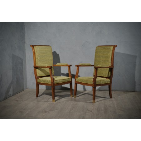 P 138 Poltrone MidCentury in ottone noce e velluto, 1950