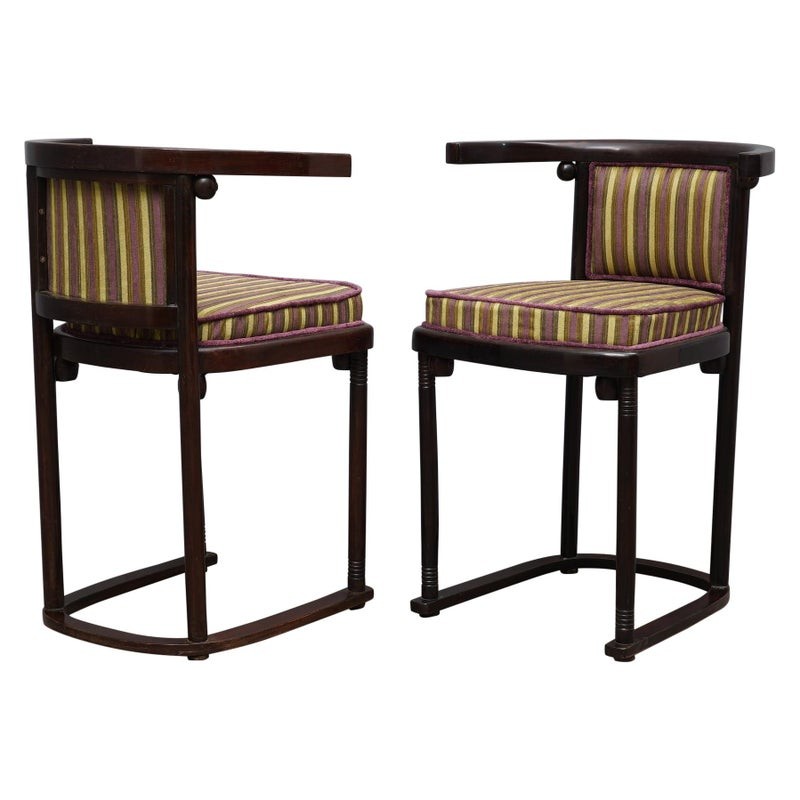 SD 74 Coppia di sedie austriache Art Nouveau in legno di faggio e velluto a righe, 1910