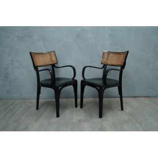 SD 76 Sedie Art nouveau in legno nero e paglia di Vienna, 1910