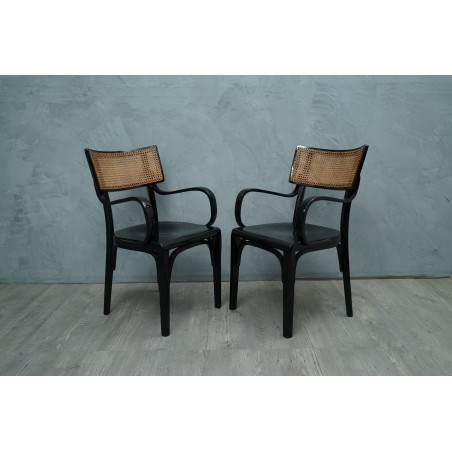 SD 76 Sedie Art nouveau in legno nero e paglia di Vienna, 1910