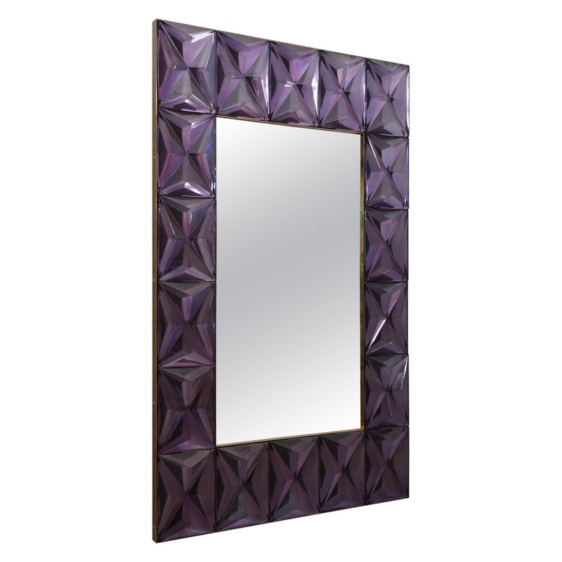 SP 48 Specchio di Murano da parete in vetro viola forte e ottone, 2019