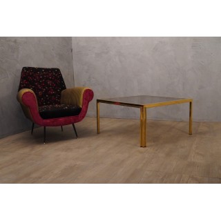 T 178 Romeo Rega Tavolo da divano quadrato Mid-Century in ottone e vetro, 1970