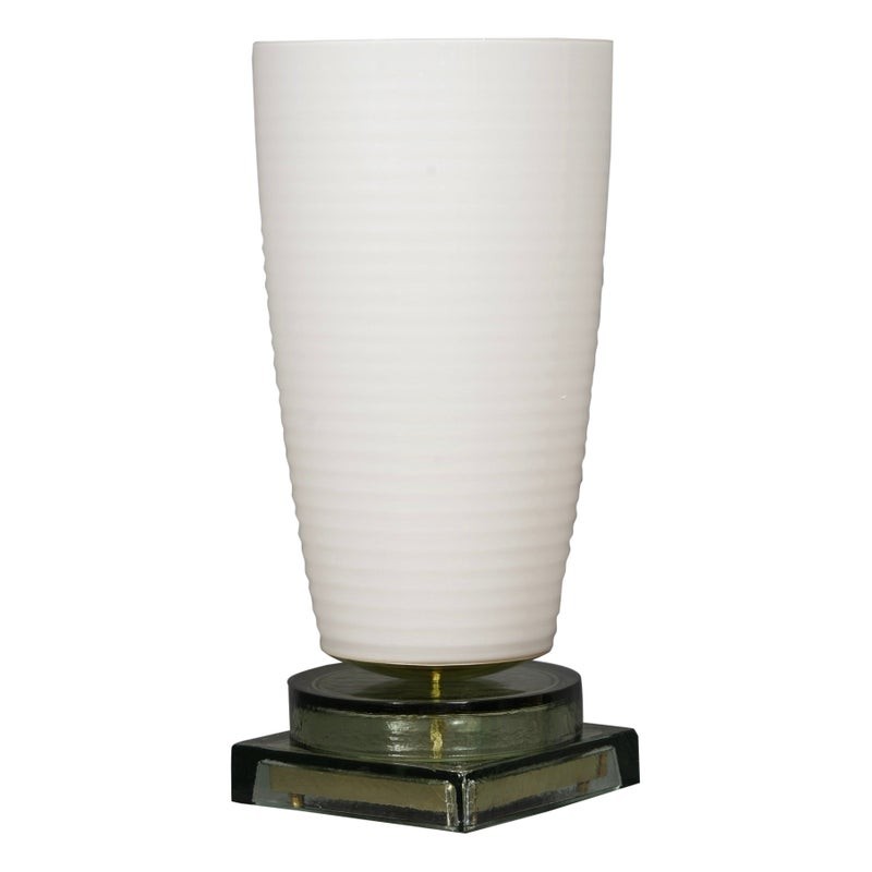 LT 128 Lampada da tavolo Murano Vistosi in vetro soffiato bianco e ottone, 1980