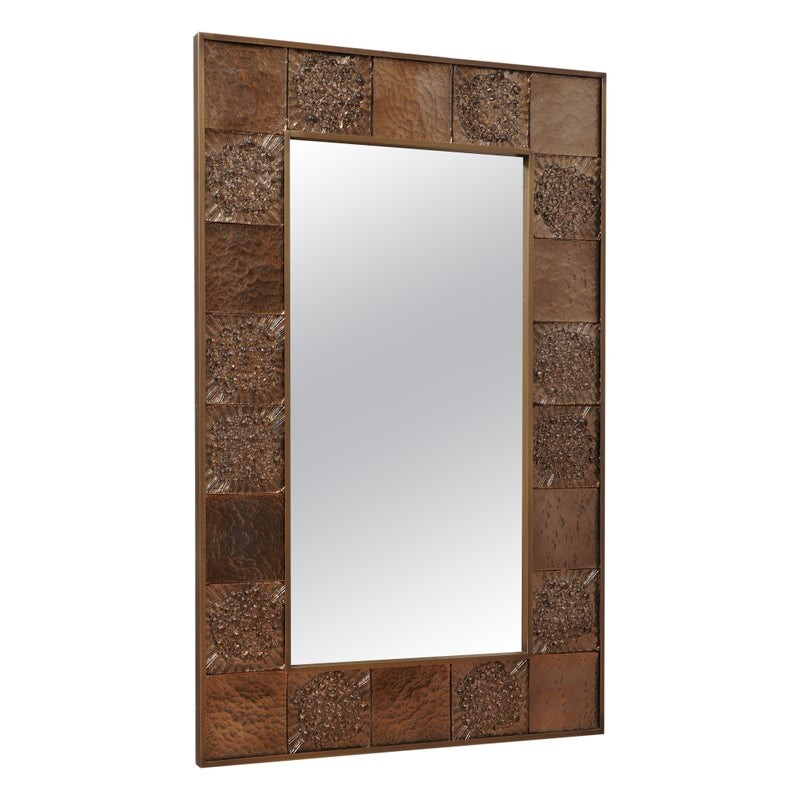 SP 53 Specchio da parete in vetro e ottone color tortora di Murano, 1990