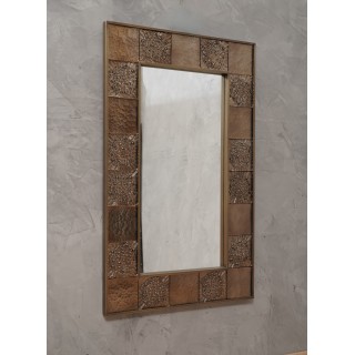 SP 53 Specchio da parete in vetro e ottone color tortora di Murano, 1990