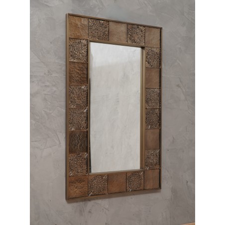 SP 53 Specchio da parete in vetro e ottone color tortora di Murano, 1990