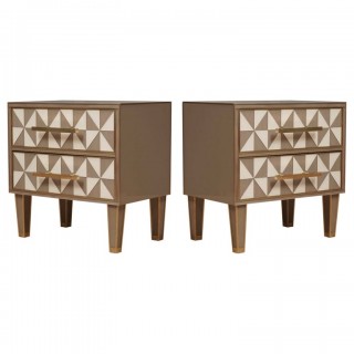 T 181 Comodino MidCentury in vetro e ottone color bianco e tortora, 2020