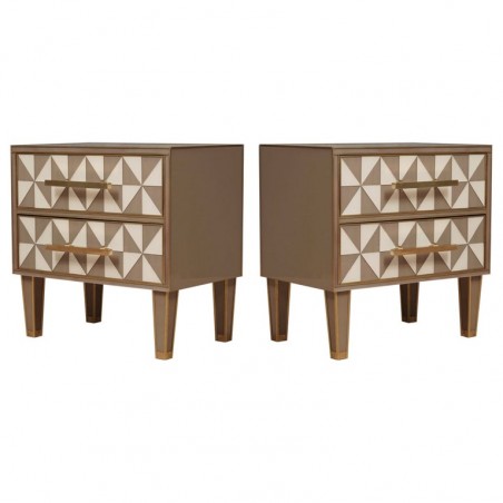 T 181 Comodino MidCentury in vetro e ottone color bianco e tortora, 2020