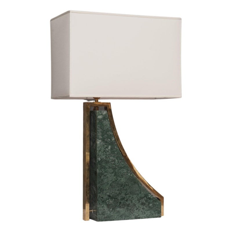 LT 136 Lampada da tavolo italiana in marmo verde india e ottone